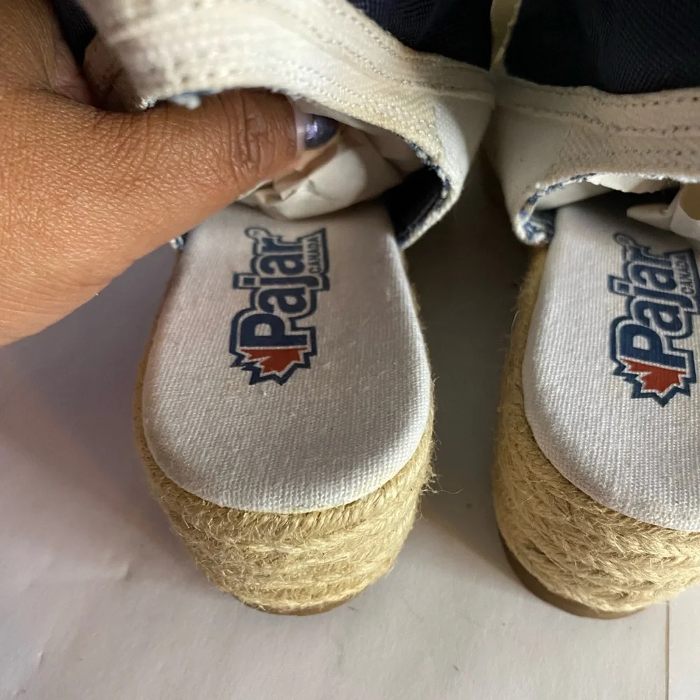 NWOT Pajar Nautical Navy Canvas Lace Up Espadrille Wedge Bootie Sandals 7
